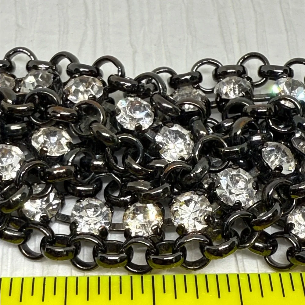Vintage thick gun metal Black Chain Bracelet scattered rhinestones